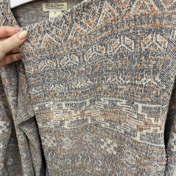 Lucky Brand Southwestern Print Long Sleeve Open Front Pockets Sweater Duster M - Picture 6 of 7